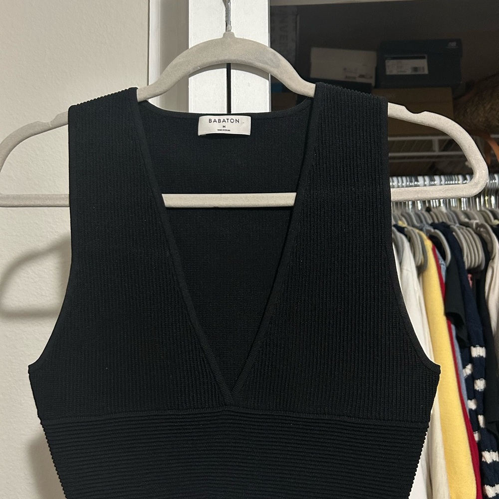 Aritzia Babaton Black V-Neck Knit Top